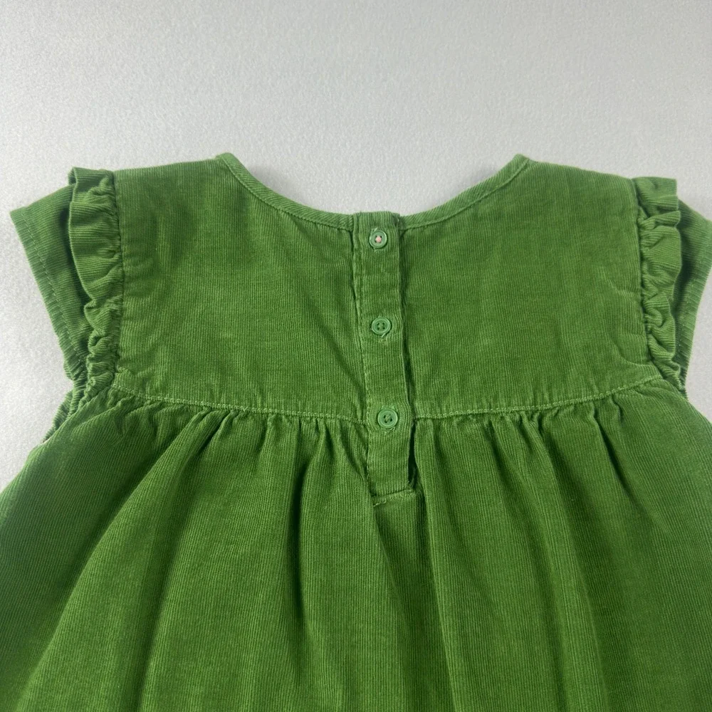 Mini Boden Girls Green Corduroy Dress 8-9Y Floral Lined Pockets Fall Cottagecore